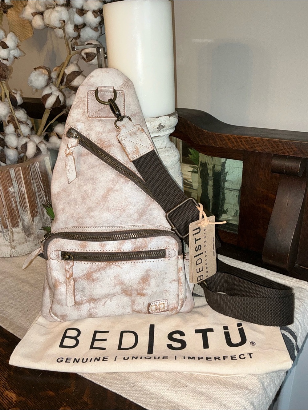 NWT Bed Stu Leather Andie Sling Backpack Nectar Lux Retail $240